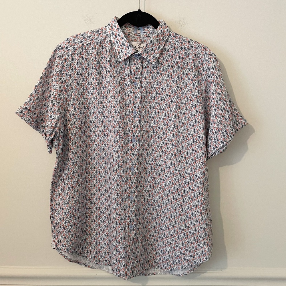 Robert Graham Mens Classic Fit Short Sleeve Button Up Size M Linen Cotton Preppy